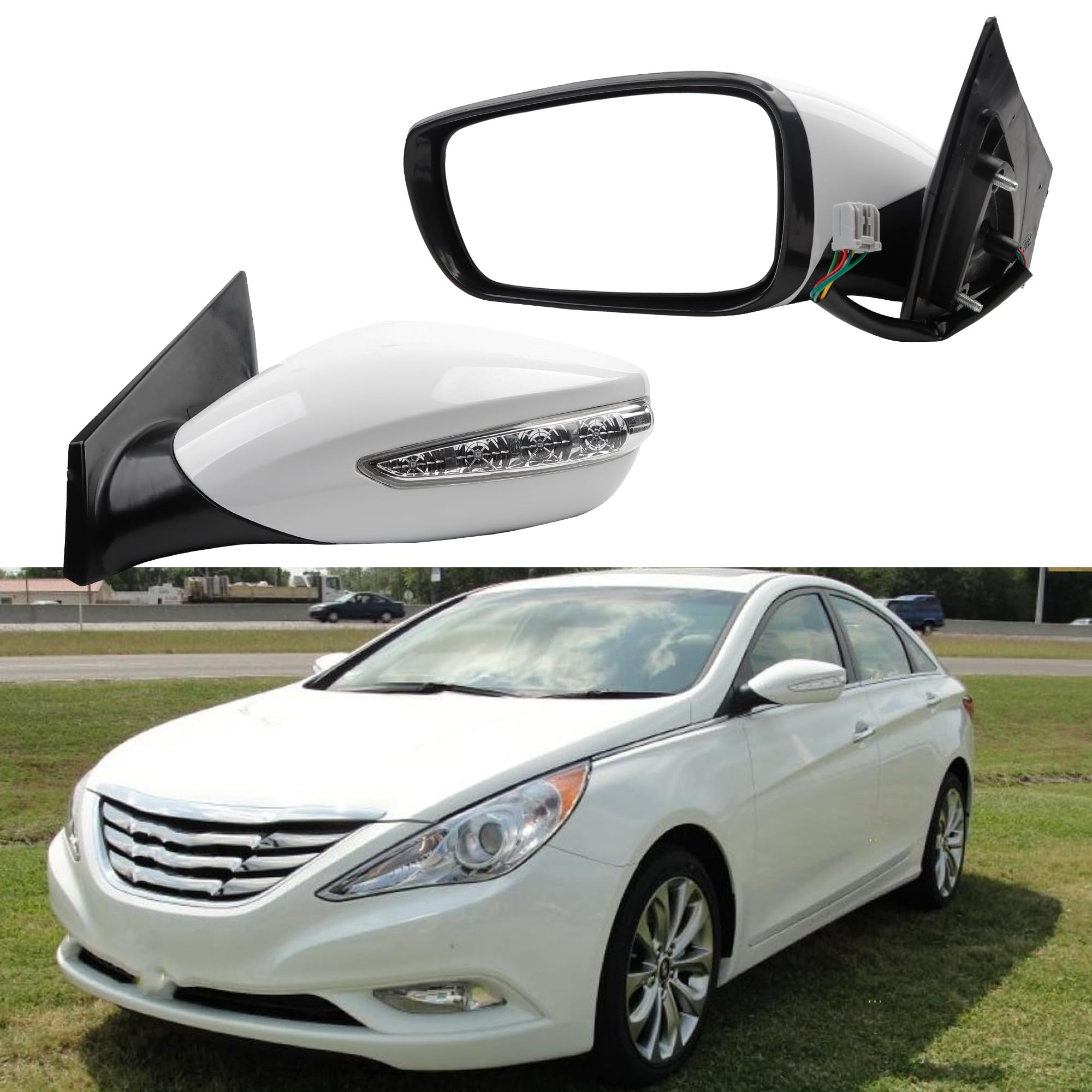 Dasbecan Driver Side Mirror Compatible With 2011-2014 Hyundai Sonata Left Door Mirror White With Manual Folding/Heated/Power Glass/Turn Signal Replace# HY1320168 87610-3Q110 (7Pin)