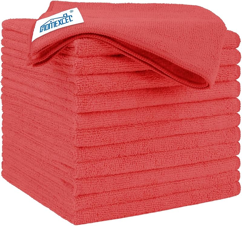HOMEXCEL Kit com 12 Panos de Microfibra Vermelhos para Limpeza, 31,8 x 31,8 cm
