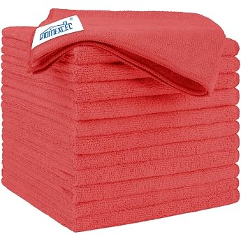HOMEXCEL Red Microfiber Cleaning Cloths 12 Pack 12.5 x 12.8 Inch Microfiber Car Towel Ultra Absorbent Lint Free for Household Kitchen Window