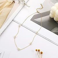 Vista 6 de Tewiky Collares de perlas para mujer, collar de oro delicado chapado en oro de 14 quilates, collar de perlas simples para mujer, collar de oro lindo