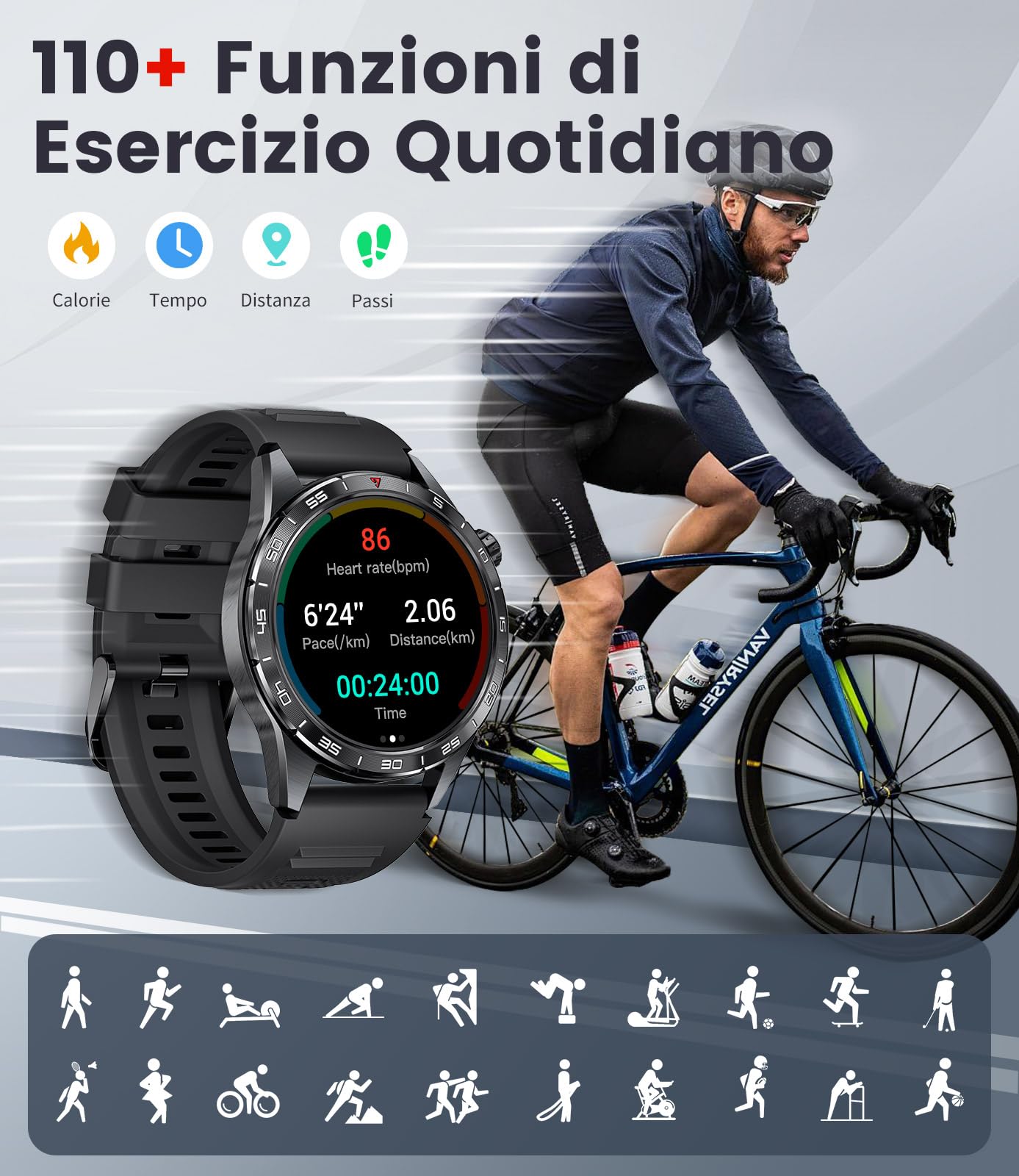 FOXBOX 2024 Smartwatch Uomo con 3 Cinturini 1.43"AMOLED Orologio Smartwatch con Chiamate Bluetooth, 400mAh 110+ Modalità Sportive,IP68 Impermeabile Sonno/Cardiofrequenzimetro per Android iOS,Nero