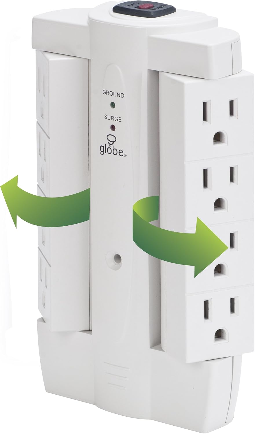 Globe Electric Globe Electric 7732301 8 Outlet Swivel Wall Tap, with Surge Protection, White Finish