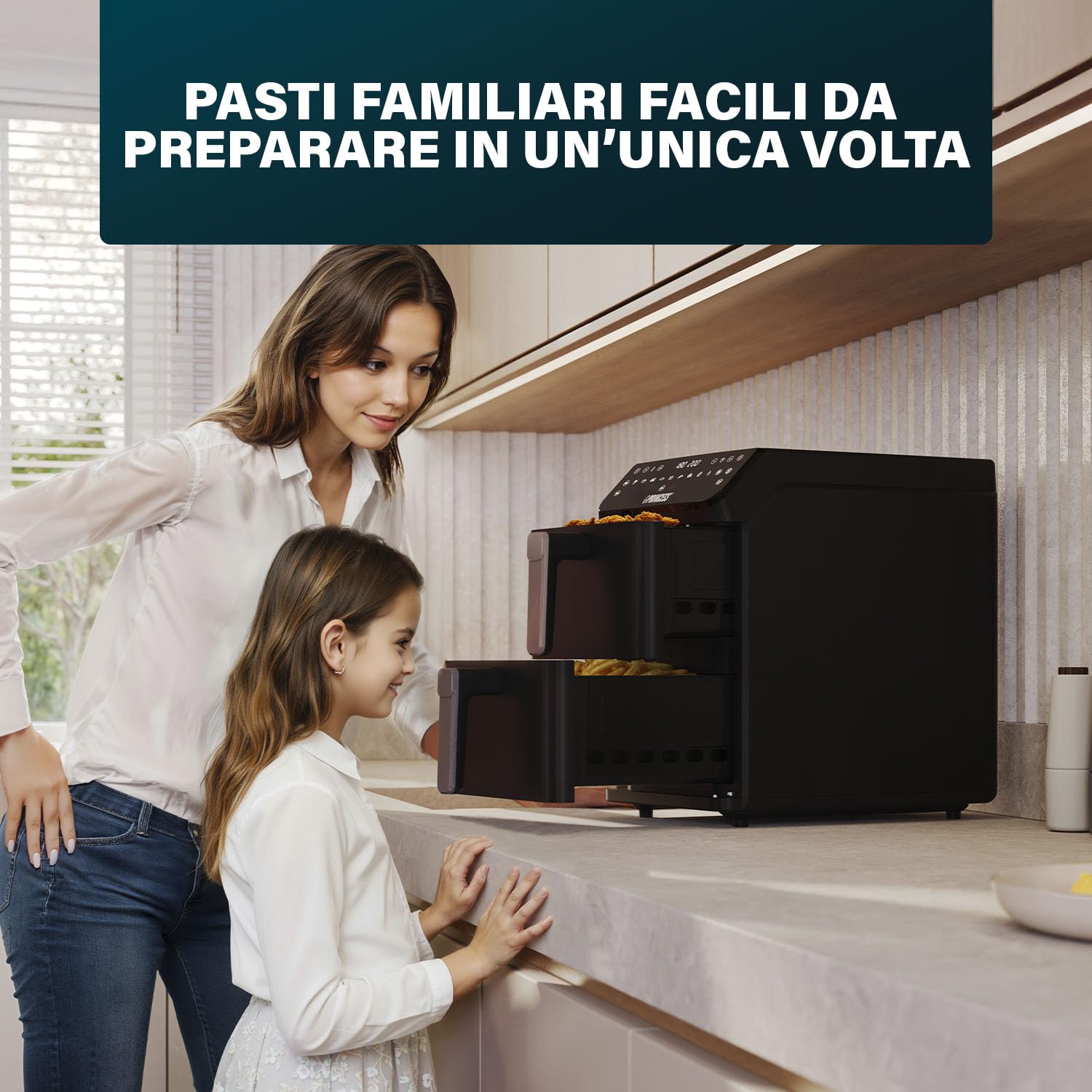Princess Stack Friggitrice ad Aria, Doppia Friggitrice, 11,2 L, 3000 W, Design Verticale, Funzione Sync, Rivestimento senza PFAS, Nera, 01.182278.01.001