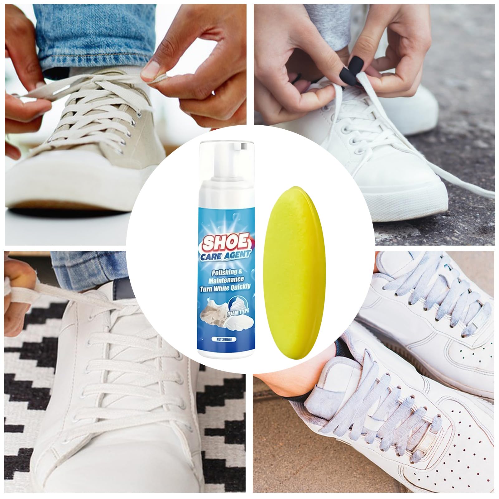 Schuhschaum-Reiniger, weiße Sneaker-Reinigungsset, Schuhreiniger, schneller Fleckenentfernungsschwamm, langlebiges Schaumspray, tragbare Lösung für Leinwand, Tennis, Walking, Outdoor, , Reisen