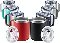 MEWAY 12oz Insulated Stainless Steel Tumblers with Handle & Sliding Lid - 8 Pack Mix Colors, Double Wall Vacuum for Hot/Cold Drinks