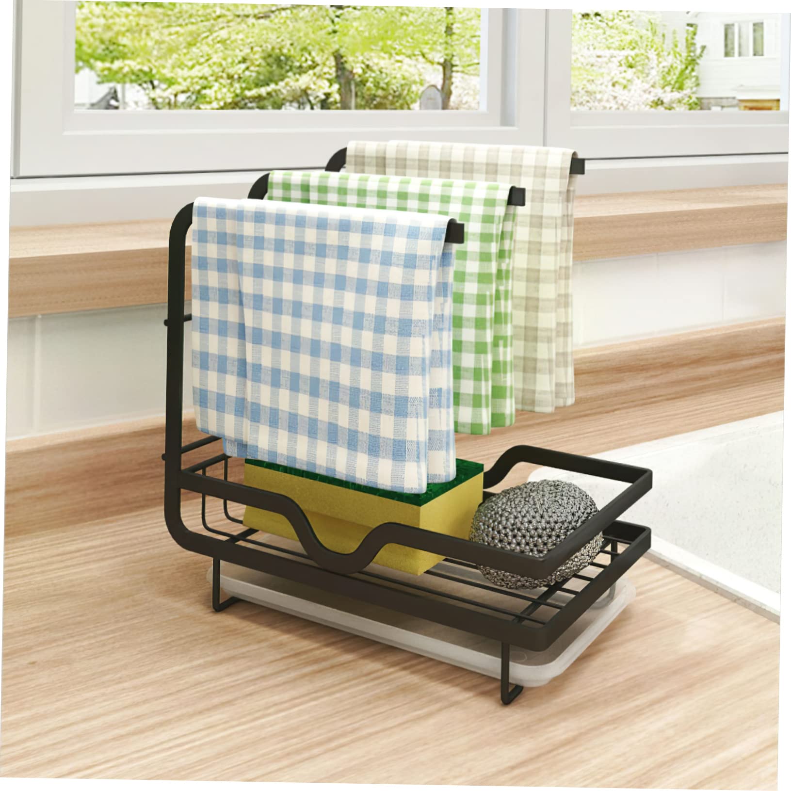 Cabilock Soporte Escurridor de Esponjas y Paños de Cocina, Organizador Metálico de Pared para Fregadero y Cocina, Negro