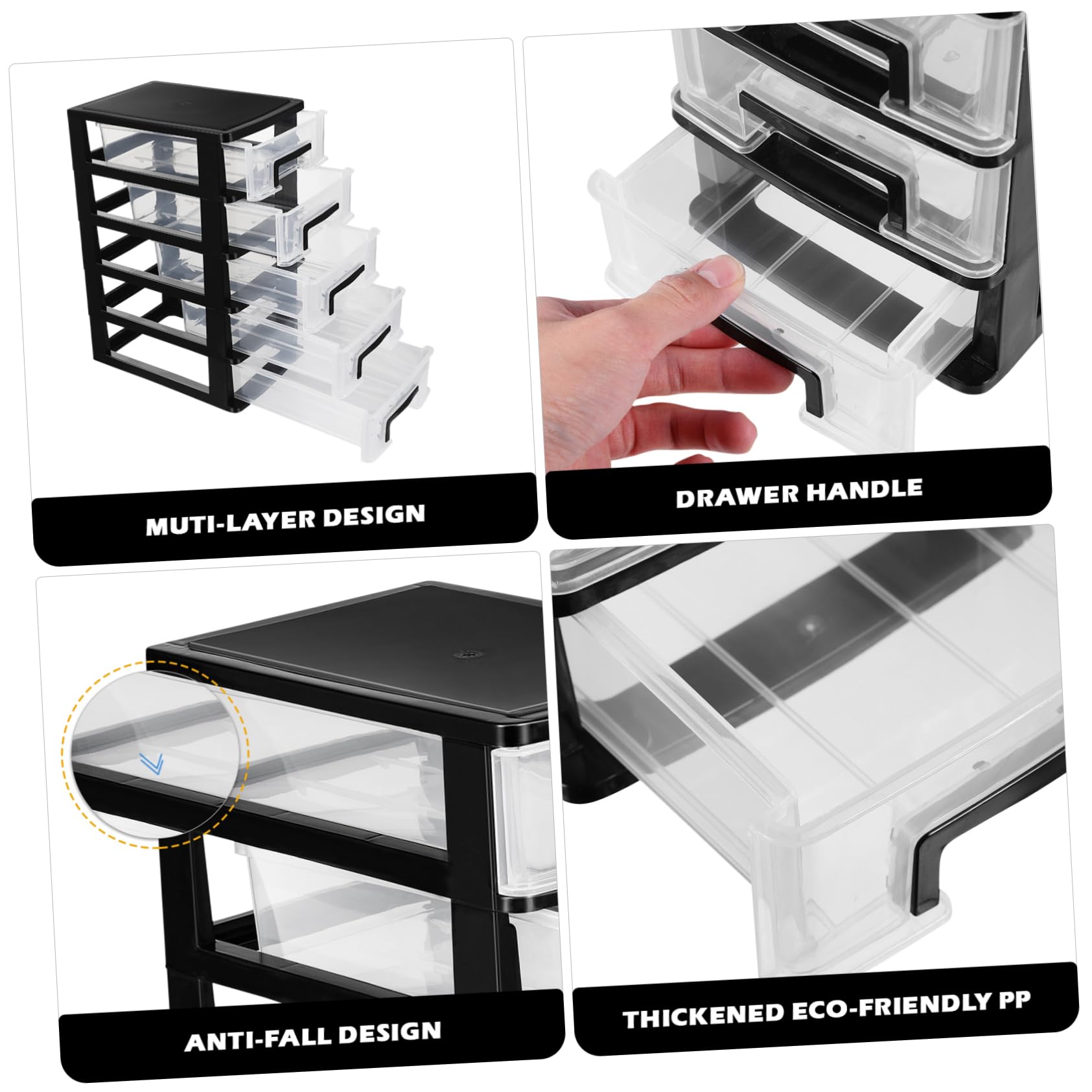 Cassettiera trasparente con 5 cassetti in plastica per cancelleria e cosmetici, piccola cassettiera da scrivania, 21,1 x 15,2 x 31,3 cm, ideale per casa e ufficio