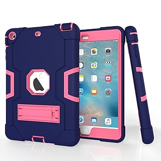 iPad Mini Case, Mini 2 Case, Mini 3 Case, Rugged Kickstand Series - Shockproof Heavy Duty Hybrid Three Layer Armor Defender Kids Child Proof Case Cover for iPad Mini 1/2/3 - Purple Pink