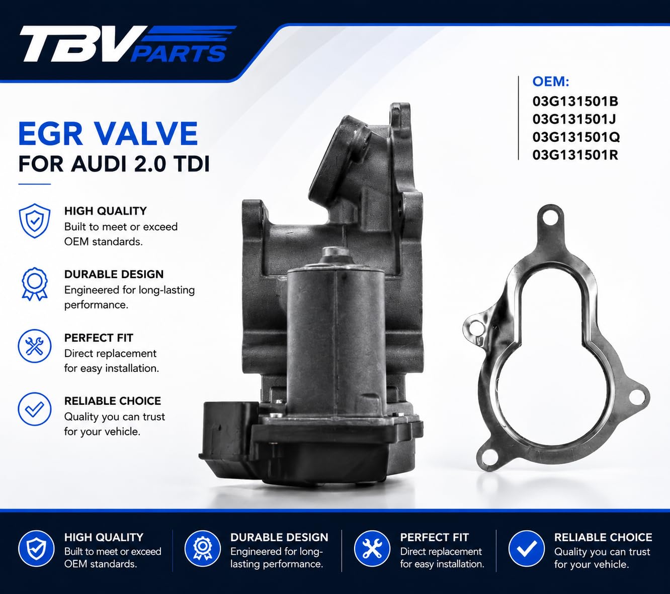 Válvula EGR 2.0 TDI 03G131501B 03G131501J 03G131501Q 03G131501R Válvula AGR compatible con A4 (B7) 2.0 A6 2.0 TDI BLB, BRE, BRD, BNA, BRF, BVA, BVF, BVG