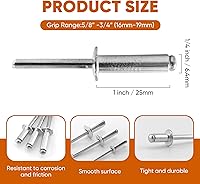Vista 2 de ALLCLEAN 60 piezas de remaches ciegos de aluminio de 1/4" x 1", remaches pop de 6,4 x 25mm, agarre de aluminio y mandril de acero