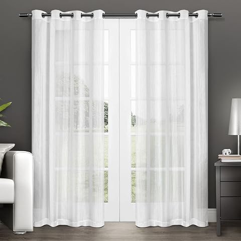 Exclusive Home Penny Sheer Süslenmiş Şerit Gromet Üst Perde Paneli Çifti, 127 cm x 243 cm, Kış Beyazı