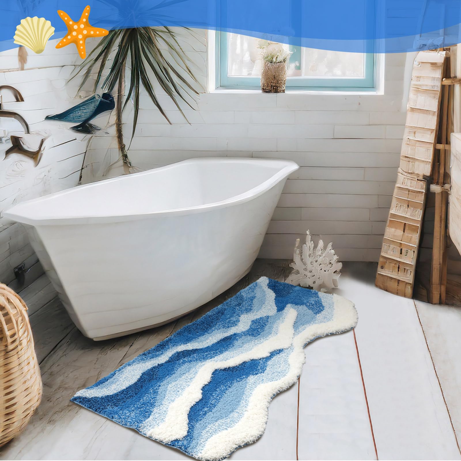LUMI Beach Bathroom Rugs - Soft Absorbent Non-Slip Mat, 22x44 Inches, For Bathroom, Kitchen, Entryway