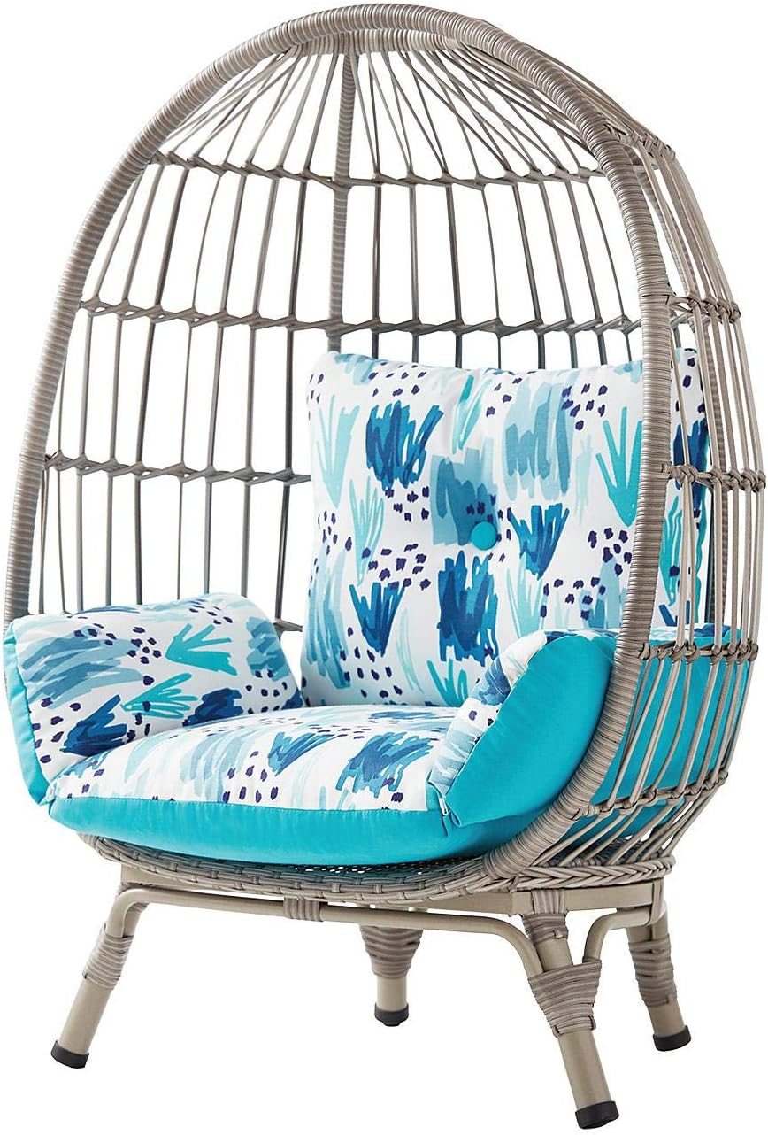 Handwoven Wicker on Steel Frame Kid's Egg Chair w/Reversible Cushion (Grey)