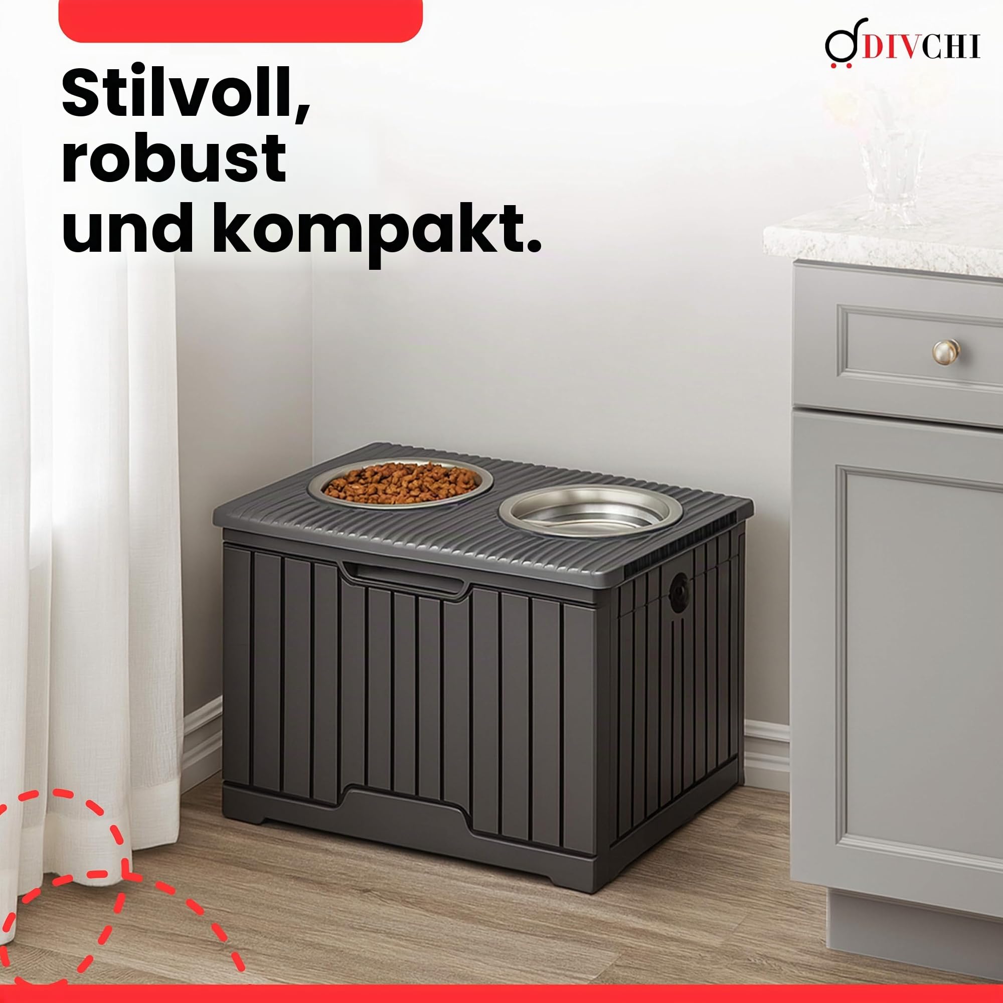 DIVCHI 2-in-1-Futterstation mit erhöhten Hundenäpfen, Doppel-Edelstahlnäpfen und Schaufel für Hunde und Katzen
