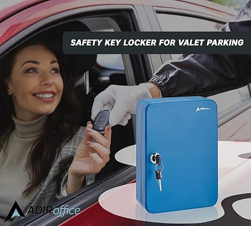 Vista 8 de AdirOffice Key Lock Box – 48 Key Hooks Wall Mounted Key Cabinet Lock Box, Car Keys Holder Box, Lockable Key Storage Box - Metal Key Box Organizer