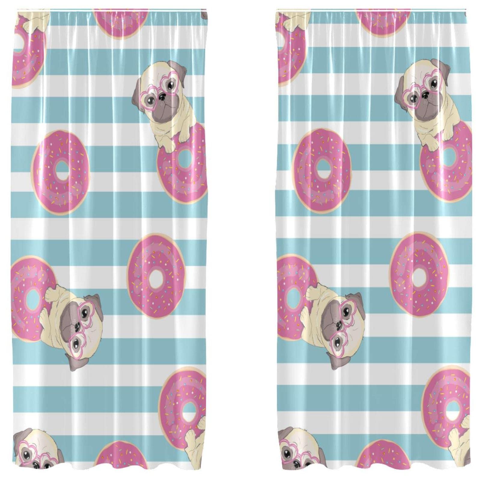 Cortinas opacas infantiles de microfibra de 2 paneles 55x84 de perrito Pug