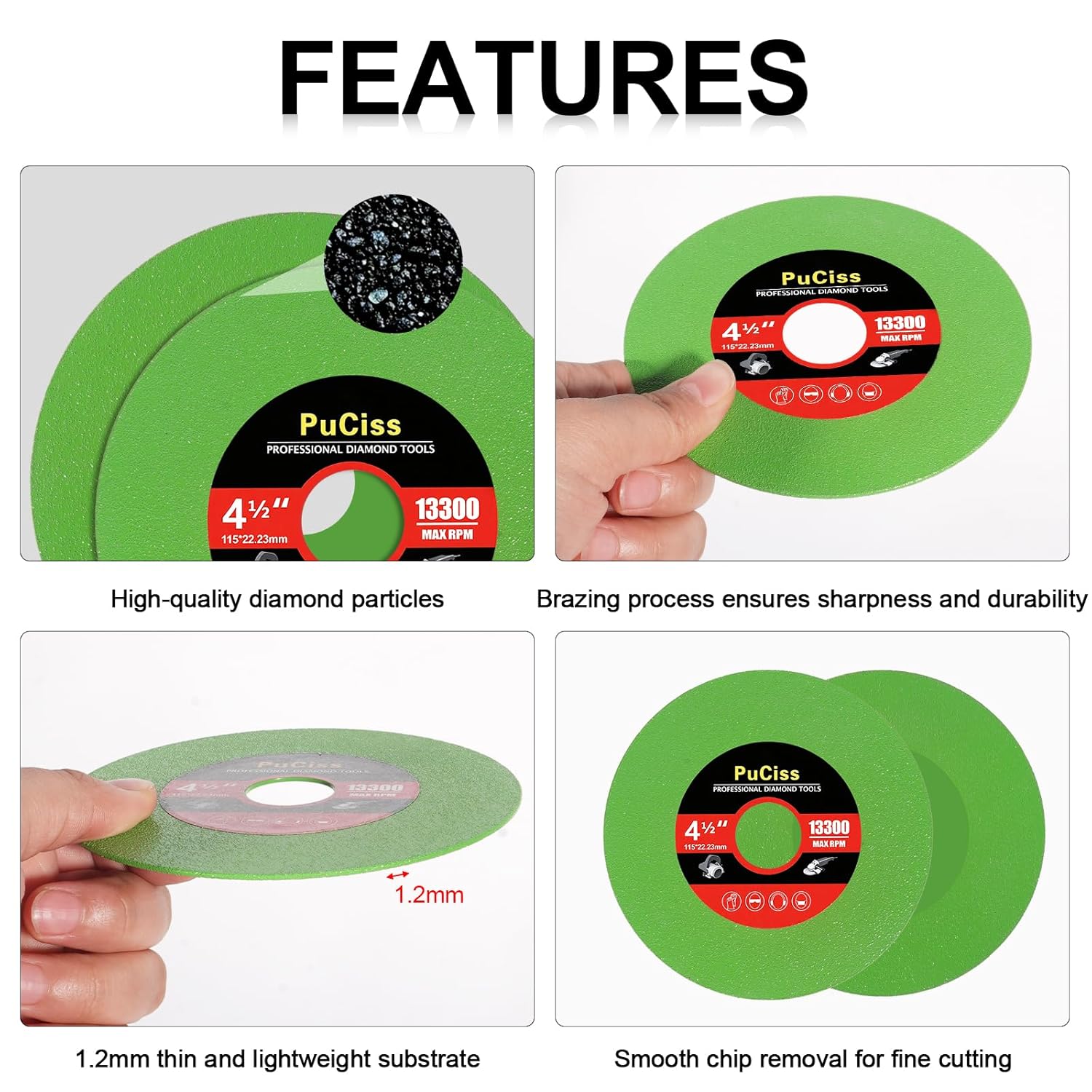 4-1/2 Inch Glass Cutting Disc for Angle Grinders, Diamond Saw Blades Wheel Multi-Material for Grinding Ceramic, Crystal, Tile, Wine Bottle, 7/8" Arbor - 3 Pack