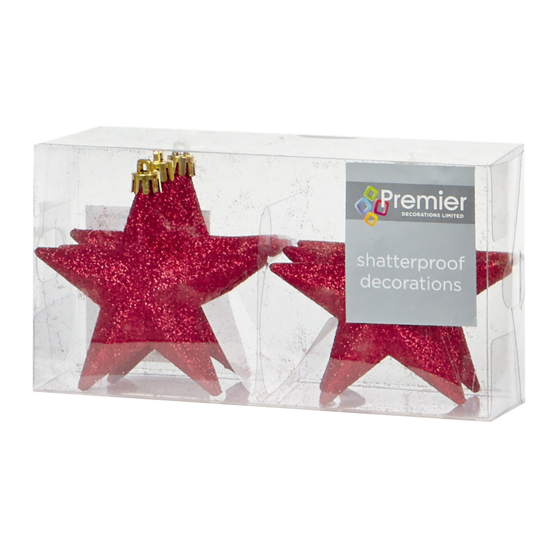 Widdle Gifts Red 6082 Shatterproof Christmas Stars 6 Pack 100Mm Premier Christmas Tree Decoration, Glitter Star Baubles (Red 6082)