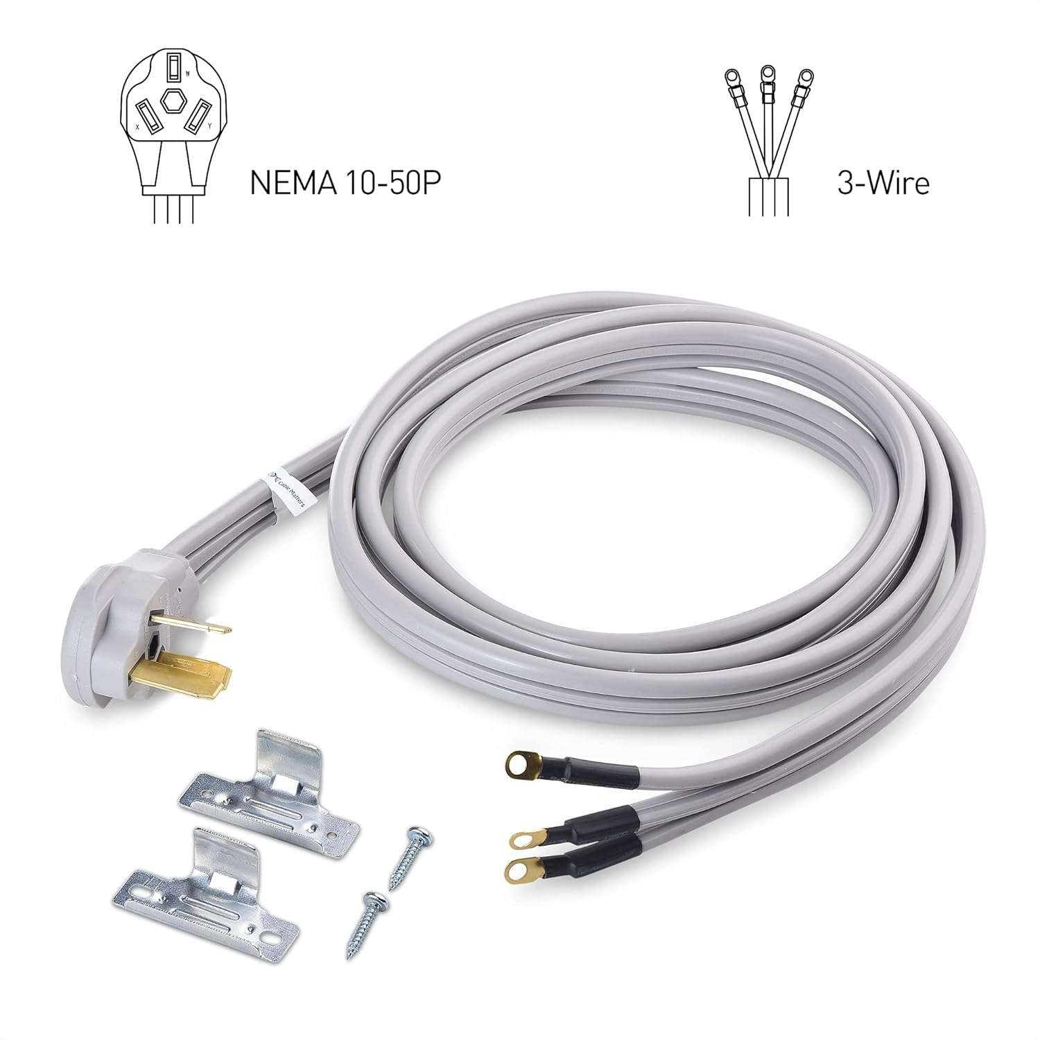 Cable Matters 3 Prong to 3 Wire Range Cord, Heavy Duty 50 Amp Cord - 10 Feet 10 ft