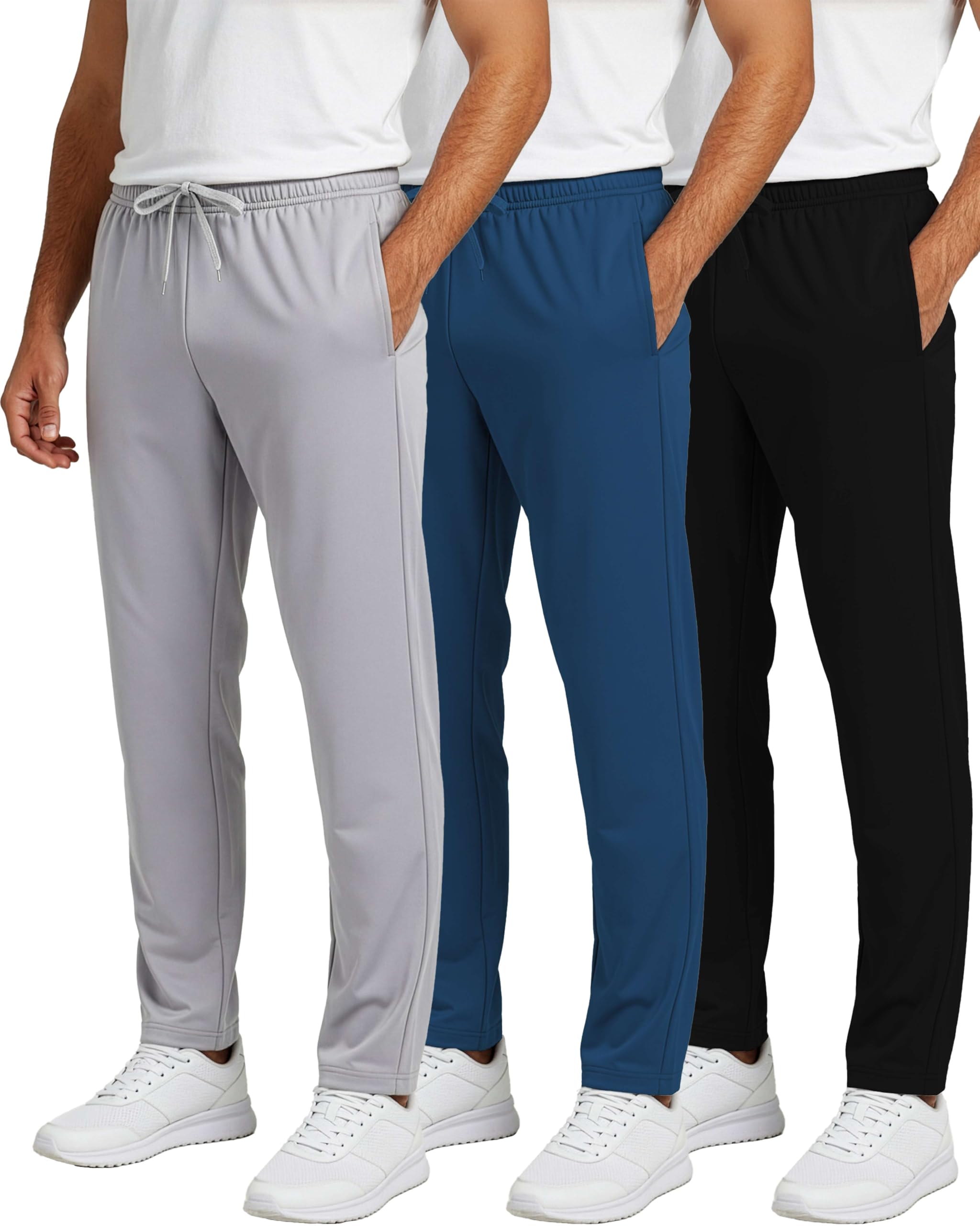 Real Essentials 3 Pack: Men’s Sweatpants – Athletic Track Pants with Pockets | Workout, Running & Lounge (Big and Tall)