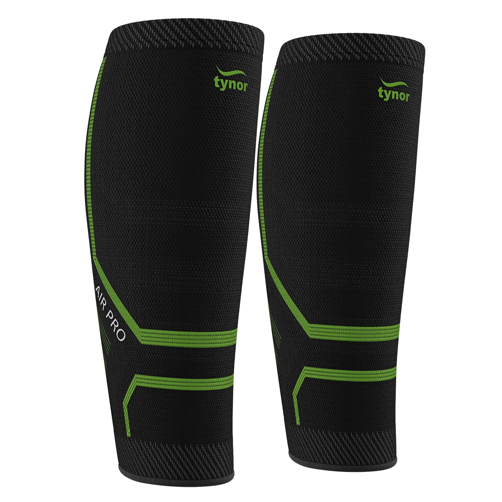 TYNOR Calf and Shin Support Air Pro, Black & Green, Small, 1 Pair
