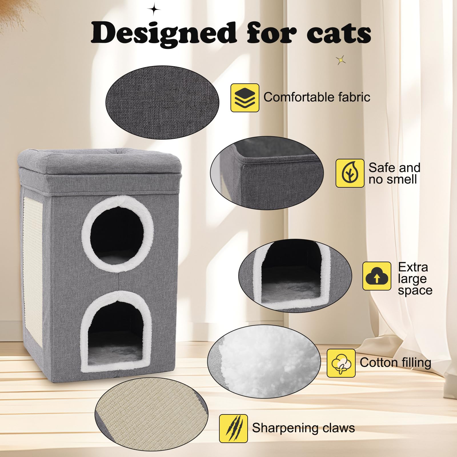 Casa per gatti pieghevole con cubo, cuccia per gatti a 3 livelli, per interni, grande cuccia per gatti con tiragraffi e cuscini, adatta per cani di Casa per gatti pieghevole con cubo, cuccia per gatti a 3 livelli, per interni, grande cuccia per gatti con tiragraffi e cuscini, adatta per cani di