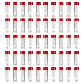 50 Pieces 5 ml Plastic Graduated Vial Sample Bottle Storage Container Tubes with Screw Caps, Red