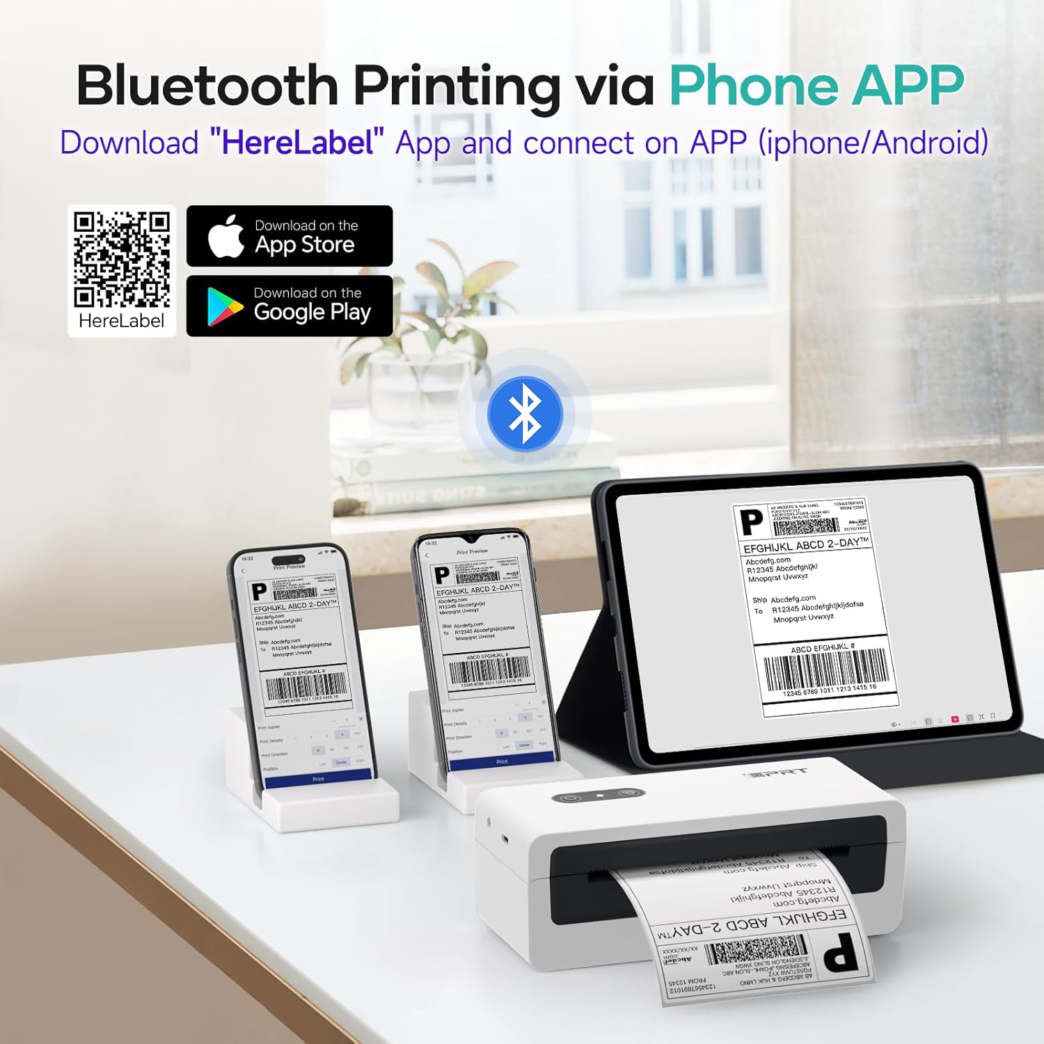 iDPRT Shipping Label Printer 4x6 Bluetooth Thermal Label Printer for Small Business and Shipping Package, Support Android, iPhone, Windows, macOS, Widely Used for Amazon, Shopify, Ebay, White