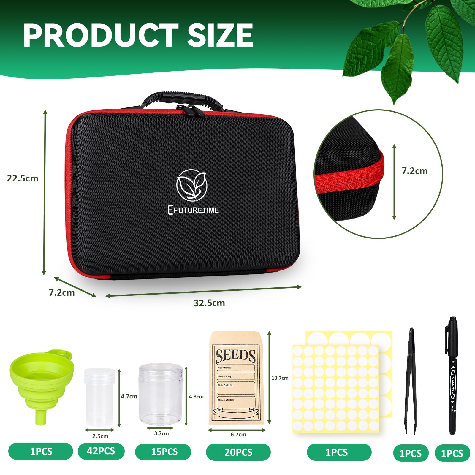 efuturetime 57 Ranuras Caja de Almacenamiento de Semillas, Organizador de Semillas con Cremallera, Pegatinas y Embudo para Semillas Plantas Flores, Cajas de Accesorios para Pintura Diamantes Joyas