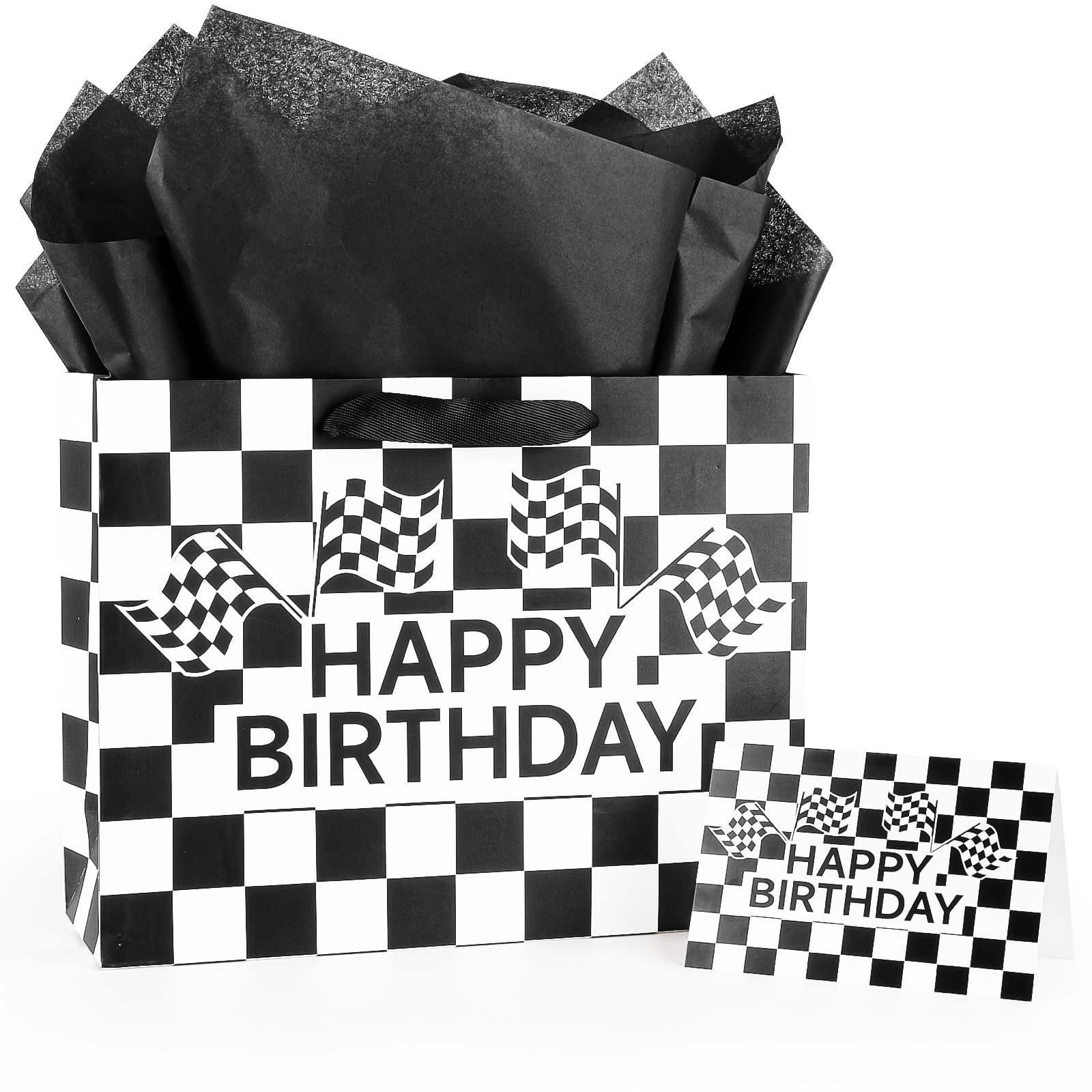Yiran Rennfahrzeuge Geschenktüte mit Grußkarten und Verpackungspapier, Junge Geburtstag Geschenk Verpackung, Racing Car Happy Birthday Geschenktasche