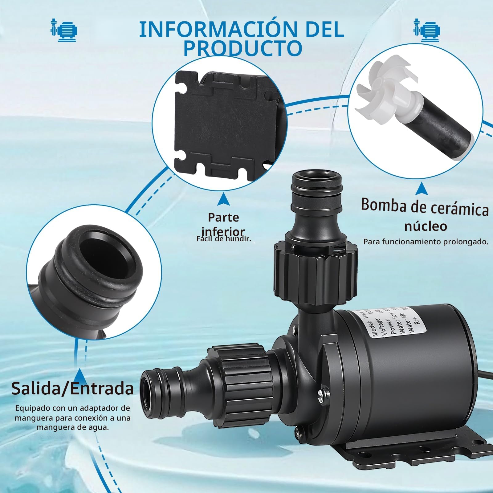 EXLECO Bomba de Agua 12V DC, Mini Bomba de Agua Sumergible sin Escobillas 800L/H 5M Bomba Acuario Pequeña con Bomba de Cerámica Núcleo para Acuario Tanque de Peces Sistema de Circulación
