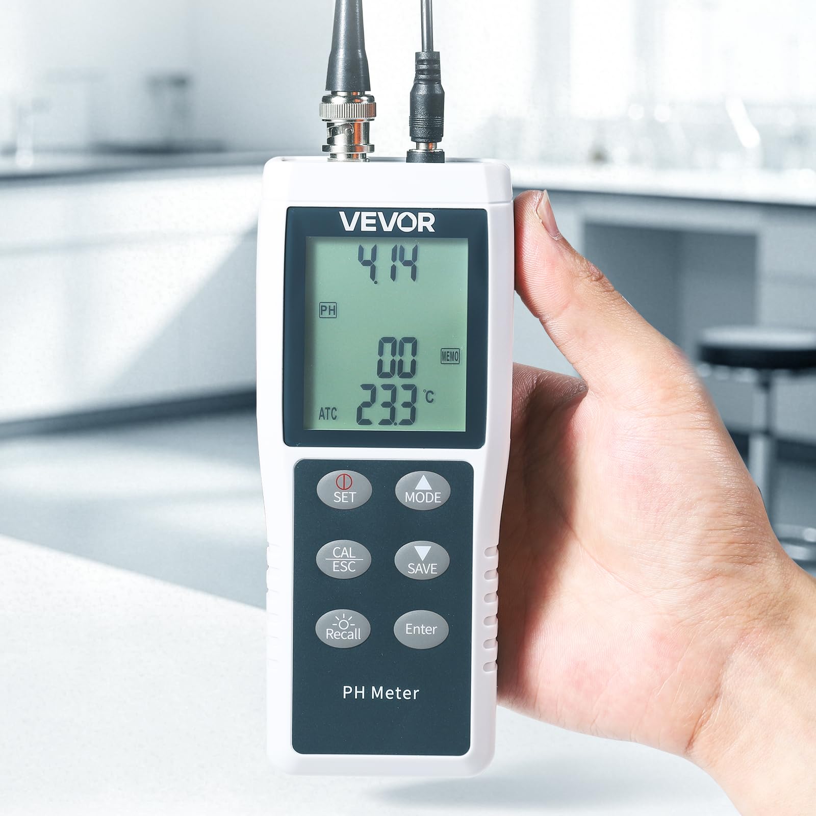 VEVOR pH-Meter, Messbereich 0–14, Wasserdichte Sonde (IP68), 3-Punkt-Automatikkalibrierung, Tragbares Tester-Set mit Kalibrierpulver, Temperatursonde & Tragetasche, für Trinkwasser & Hydrokultur