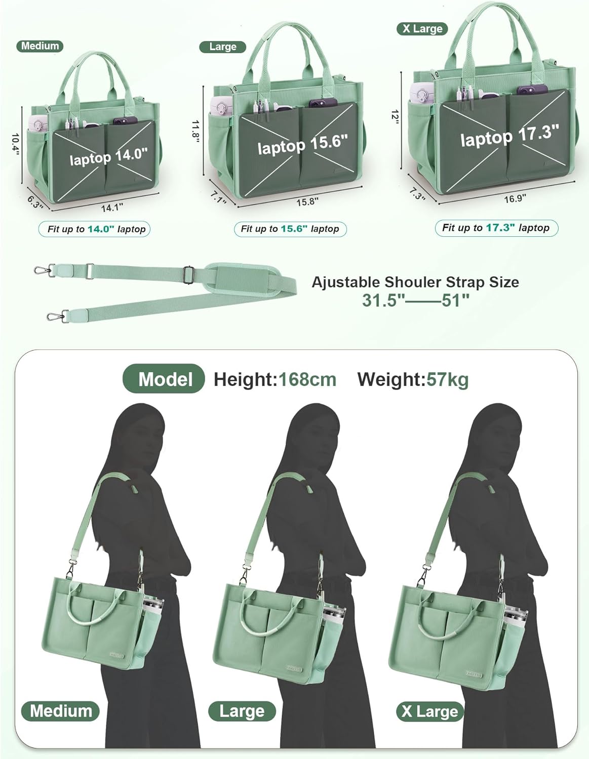 FIORETTO Womens Canvas Tote Bag Purse with Individual Compartment, Zipper Top, Reinforced Bottom & Luggage Sleeve - Image 7