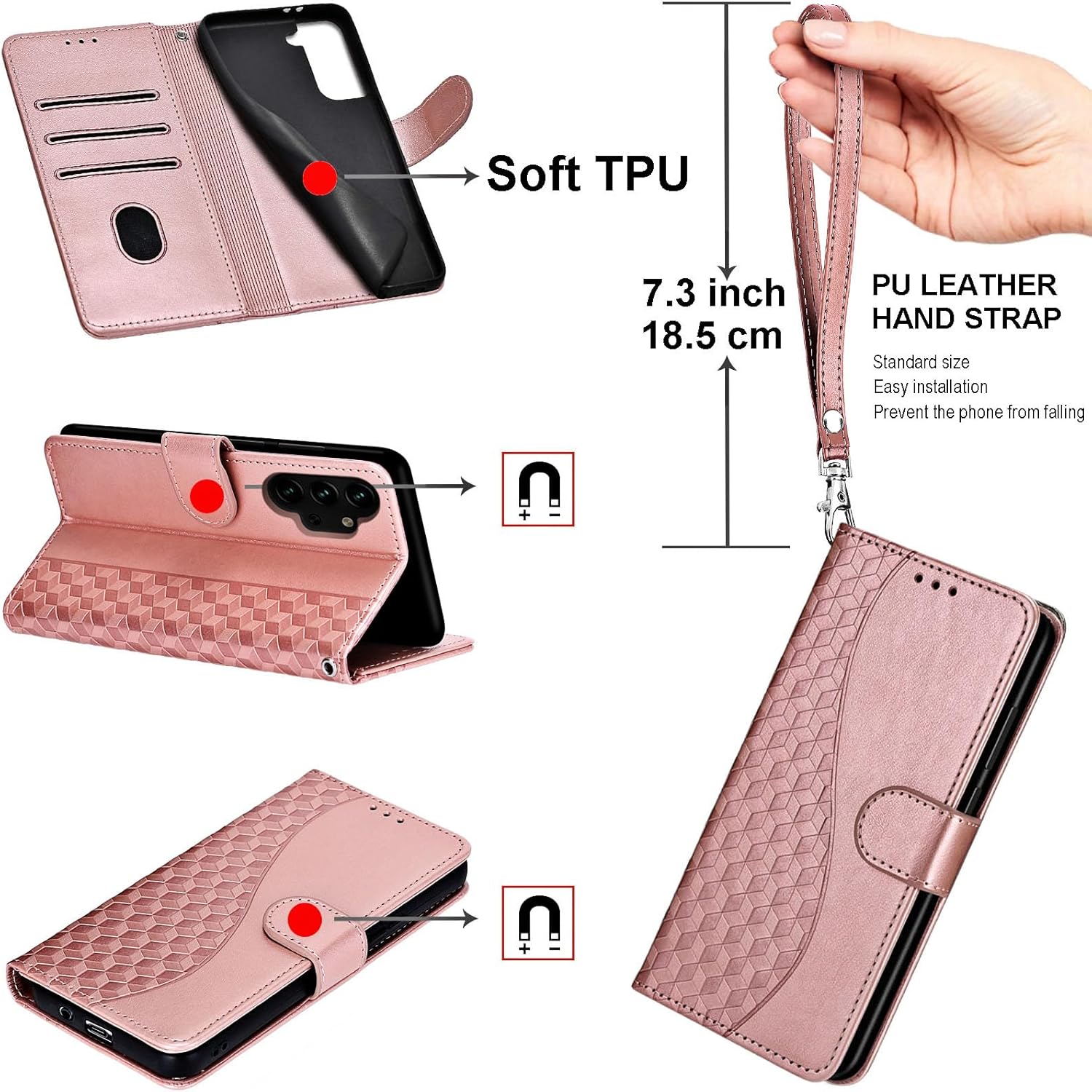 for iPhone 17 Pro Wallet case, Flip Folio Cover with Stand Feature for Women Men, PU Leather Phone Case Fit for iPhone 17 Pro 6.3 inch [Rose Gold] - Image 3