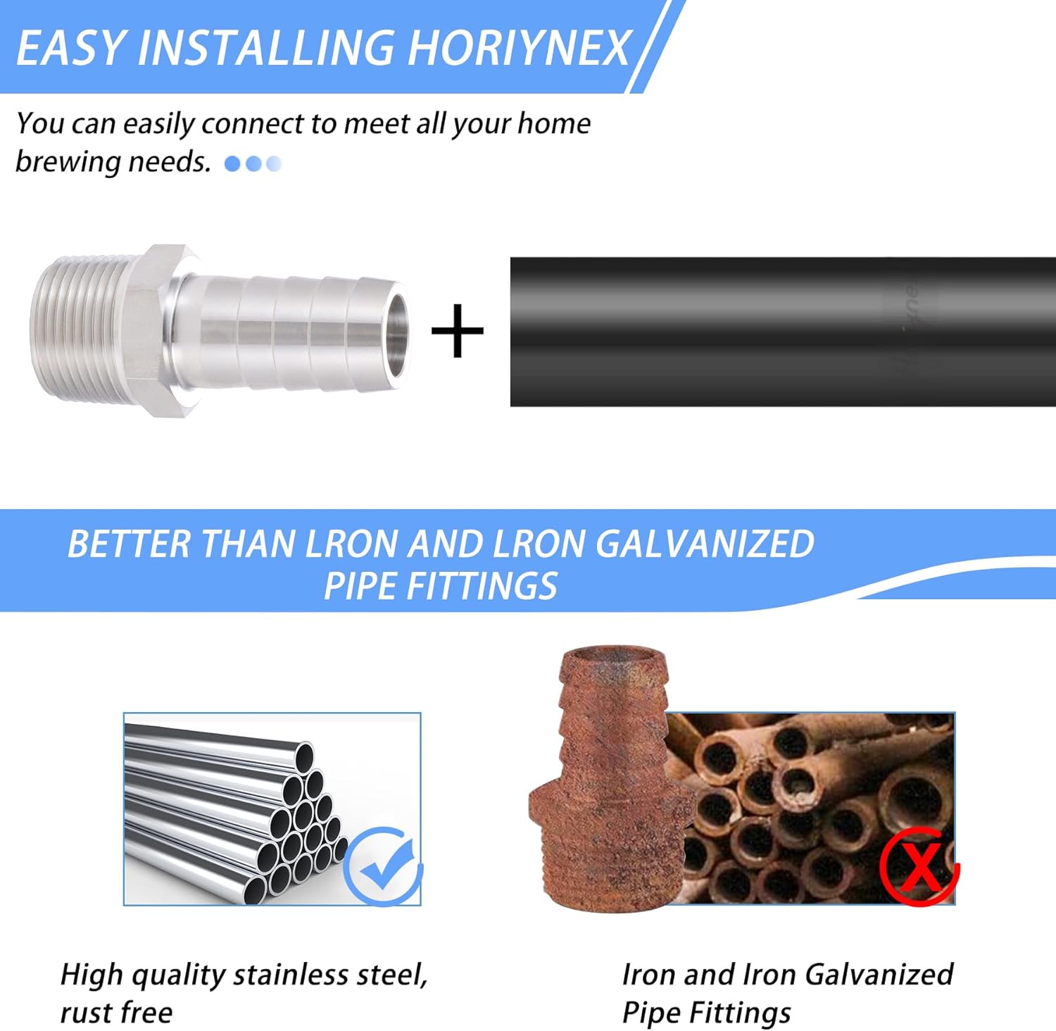 304 Stainless Steel 1/2" Hose Barb to 1/4" Male NPT Fitting - Lead-Free, Heavy Duty for Water, Fuel, Air, Home Brew - Corrosion Resistant Industrial Connector (Pack of 2)