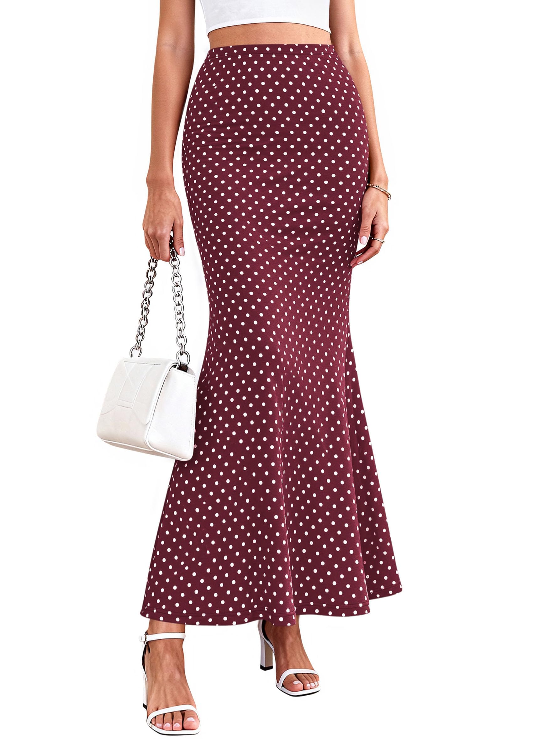 PRETTYGARDEN Womens Maxi Skirt 2026 Summer Flowy Polka Dot Floral High Waisted Mermaid Office Work Spring Long Slip