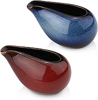 Yitexin 2 Pack Porcelain Gravy Boats - 3.5oz Ceramic Creamer Pitchers with Spout, Blue & Dark Red for Coffee, Sauce, Milk, Salad Dressing