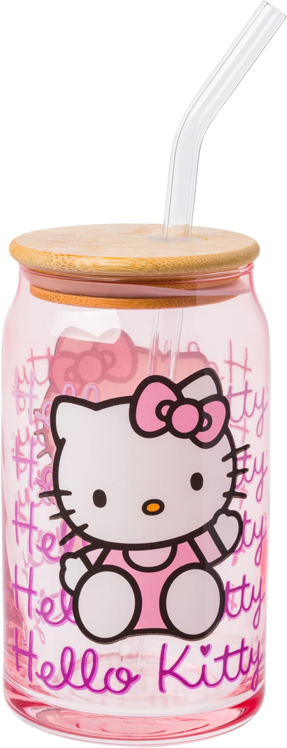 Hello Kitty Pink Glass Jar Tumbler 16 Ounces