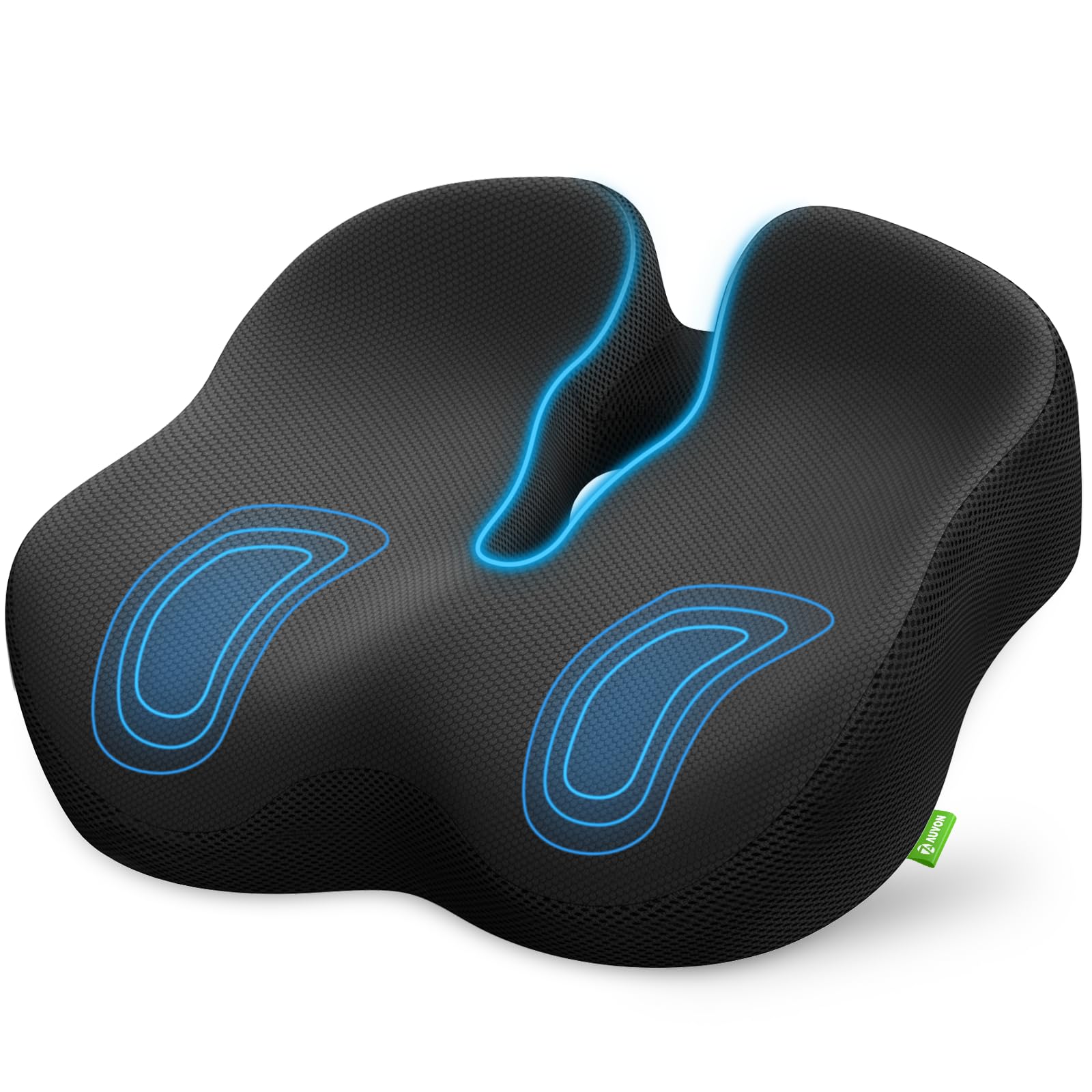 Auvon Black Donut Pillow Seat Cushion With Scientific Center Hole For Hemorrhoids, Coccyx Cushion For Tailbone And Sciatica Pain Relief, Memory Foam Cushion With Thigh Slope For Long Sitting & Post-Surgery