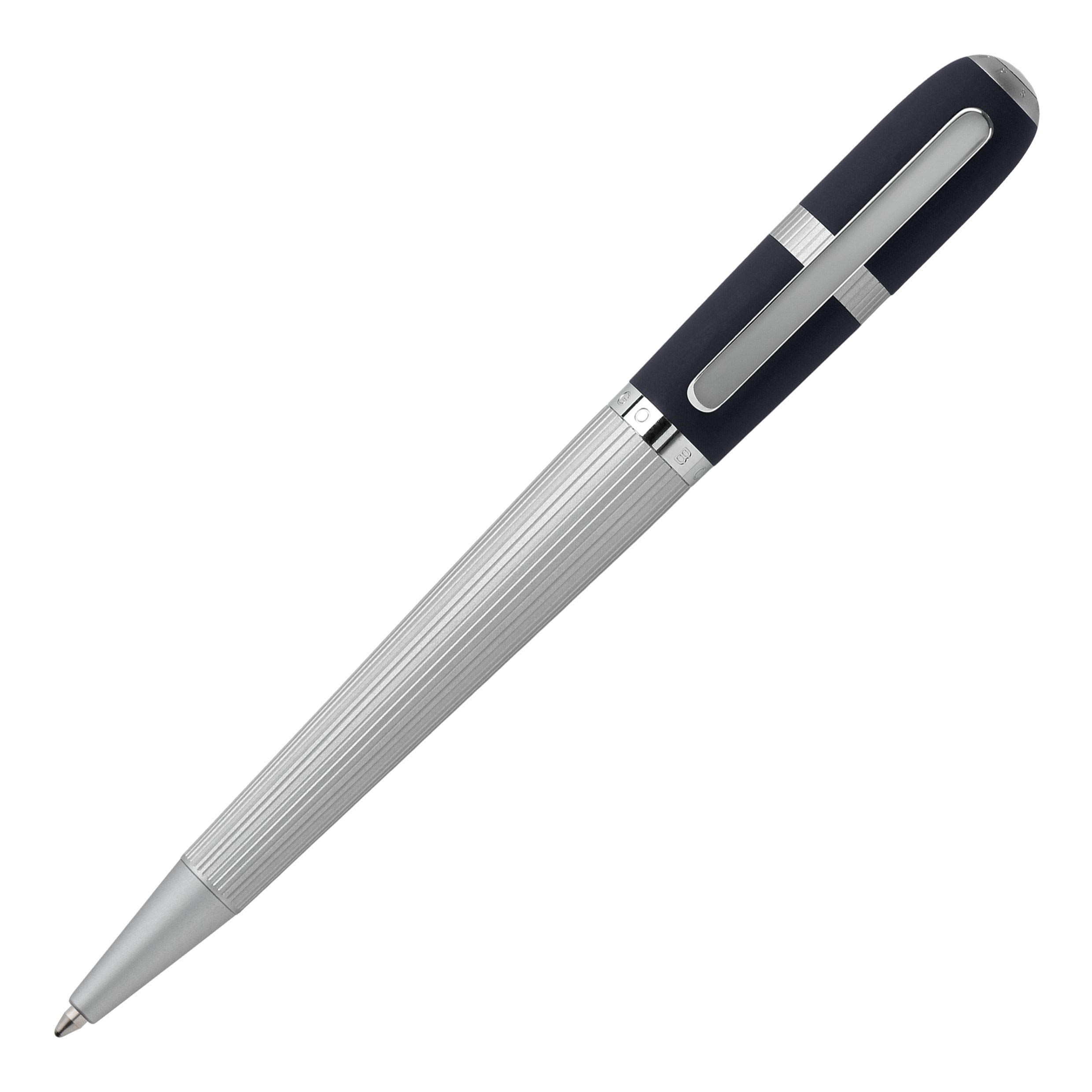 Hugo Boss Kugelschreiber Contour Navy in elegantem Silber, moderner Kugelschreiber in klassischem und abgerundetem Design mit fein gravierten Linien, HSH0054N, 1 Stück (1er Pack)