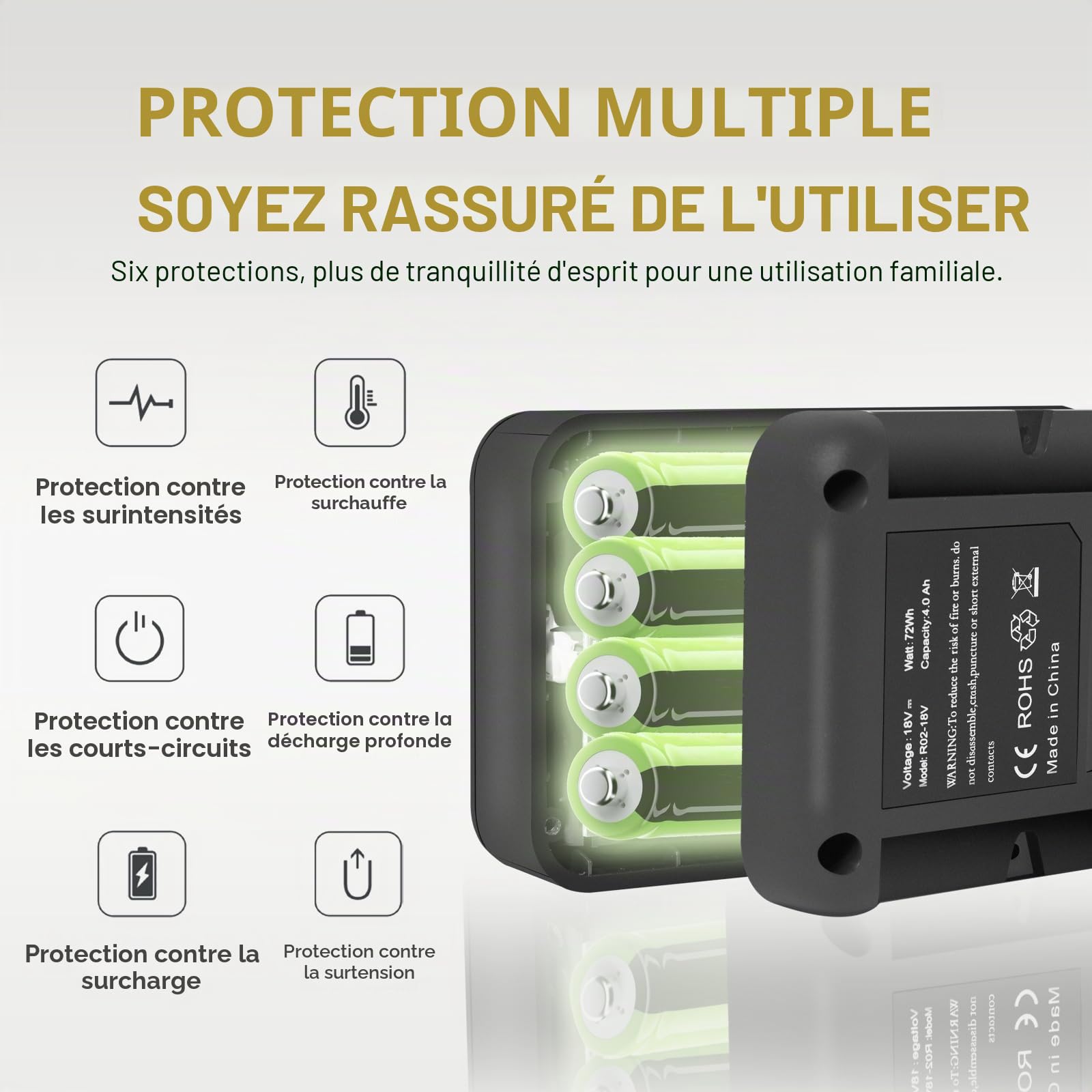 Remate 4,0 Ah pour batteries Kärcher 18 V/4,0 Ah, temps de charge : 1,5 heure à plein, compatible avec tous les appareils avec plate-forme d'alimentation de batterie 18 V