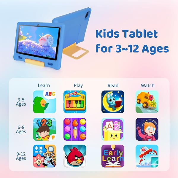 Gleeso Tablet Bambini | Android Tablet per Bambini 10 Pollici, Kids Tablet con Octa-Core | 128GB+1TB TF | Controllo Parentale | 8MP Fotocamera | WiFi 6/BT 5.3, Tablet con Custodia Protettiva - Blu - 5