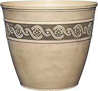 Classic Home & Garden Corinthian 13" Resin Planter Pot - Ivory Ash Round Flower Pot for Indoor/Outdoor Plants with Drainage