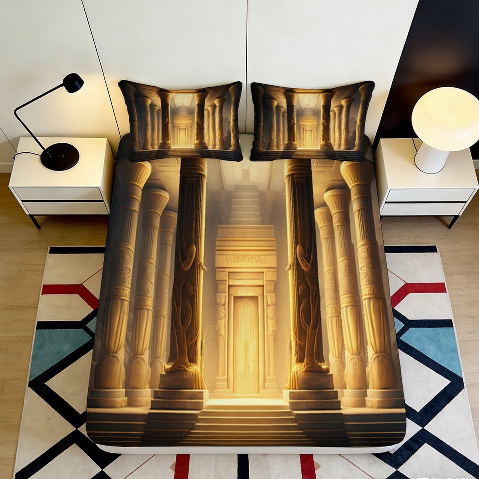 Jqzkxnhpbr Style-3 3D Printed Golden Palace Fitted Sheet Microfiber Non-Slip Classical Columns Mattress Cover For Bedroom Decor 90X200x25cm