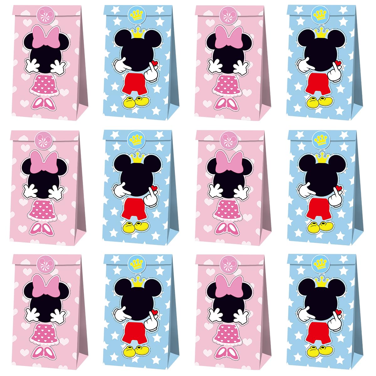 OU RUI 12Pcs Mouse Party Bags With Stickers Paper Supplies Favors Cookie Chocolate Candy Snack Bags Mouse Birthday Party Gift Bag