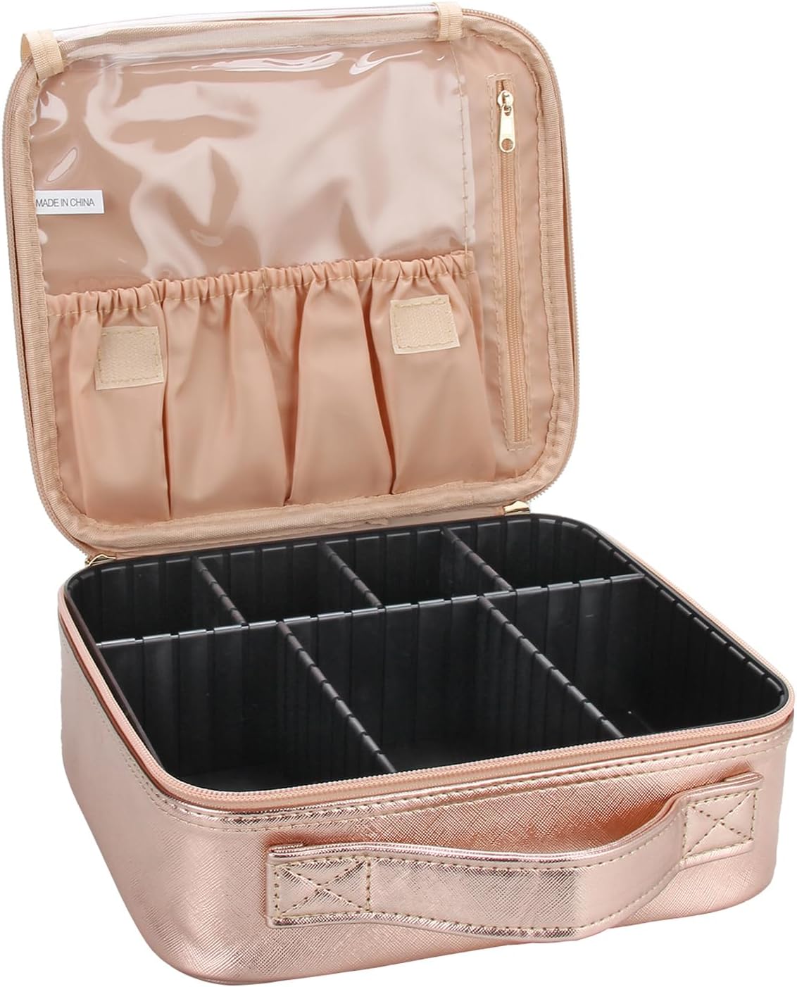 RelavelTravel Makeup Train Case Makeup Cosmetic Case Organizer Portable Artist Storage Bag with Adjustable Dividers for Cosmetics Makeup Brushes Toiletry Jewelry Digital (Rose Gold)