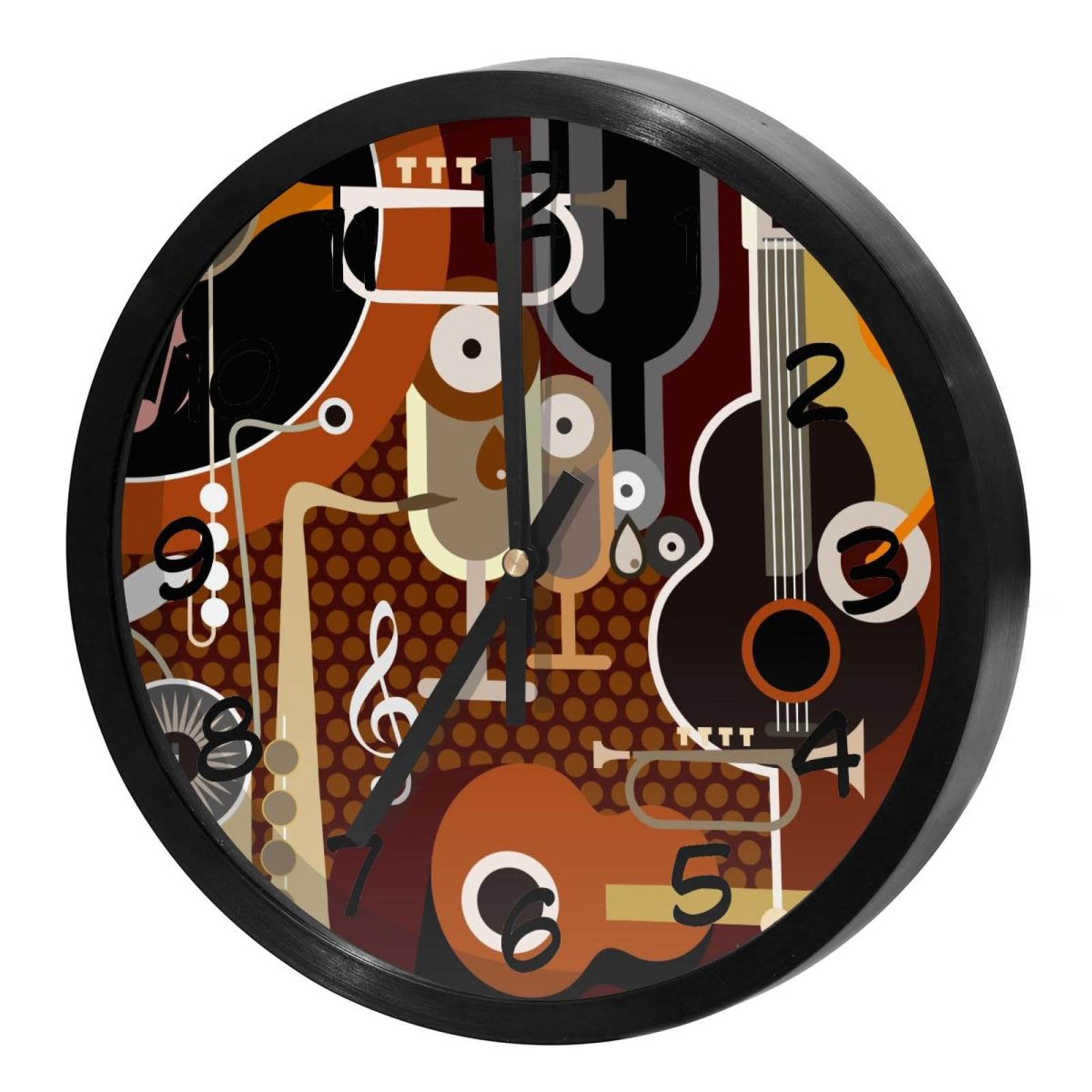Horloge murale silencieuse ronde à quartz décor instruments de musique pour maison et bureau