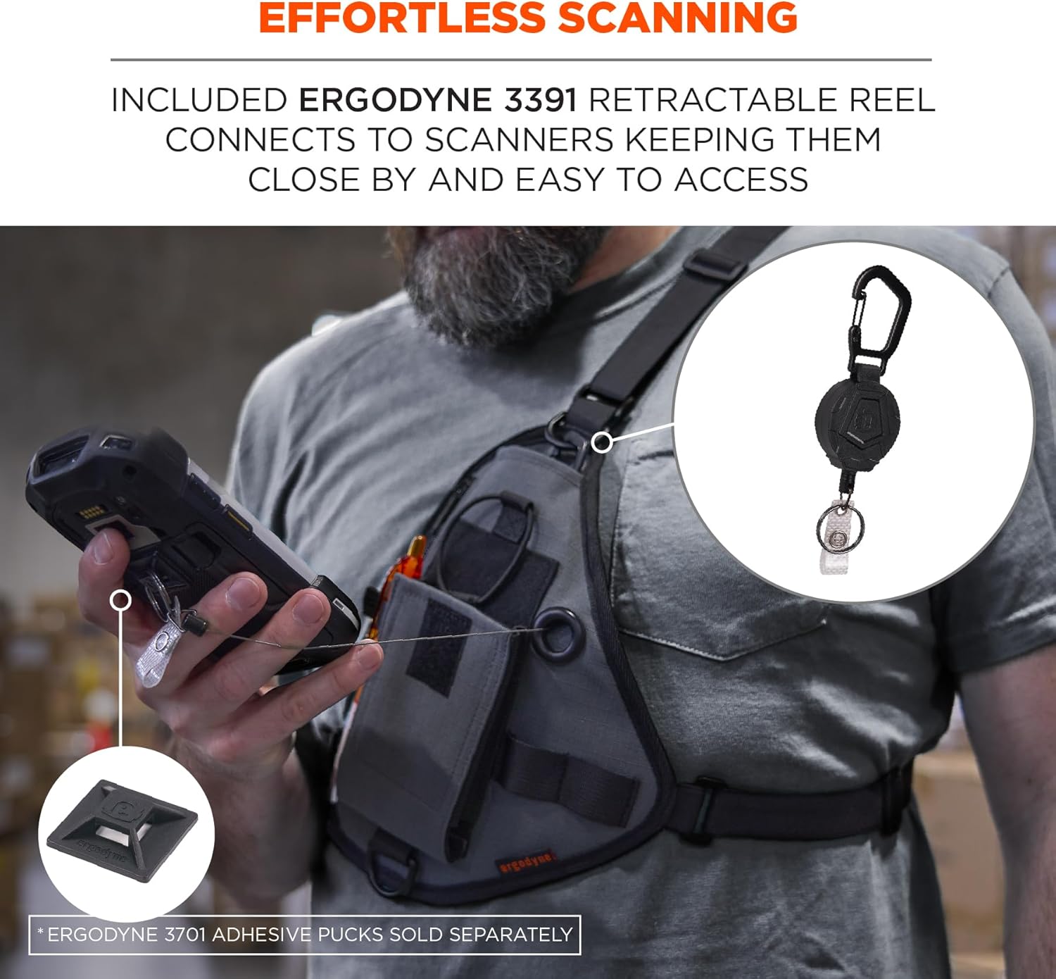 Ergodyne Squids 3145 Barcode Scanner Cross Body Chest Holster for Mobile Computers