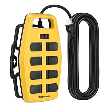 DEWENWILS 8-Outlet Heavy Duty Power Strip with 15FT Cord, Industrial Power Strip with Detachable Cord Management, Garage Power Strip, Reset/Off Switch, Safety Cover, Wall Mountable, UL Listed