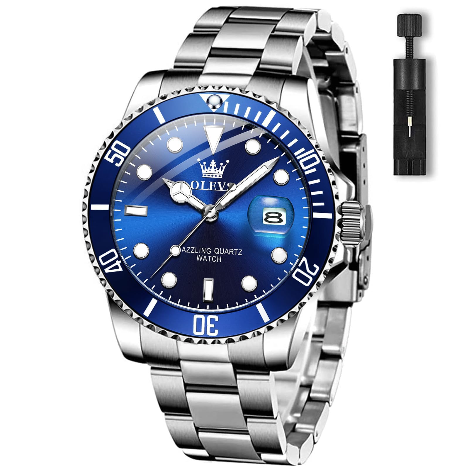 OLEVS Edelstahl Uhren Herren Wasserdicht Leuchtende Modern Großes Herrenuhren Metallarmband Analog Kleid Armbanduhr Herren mit Datumsanzeige